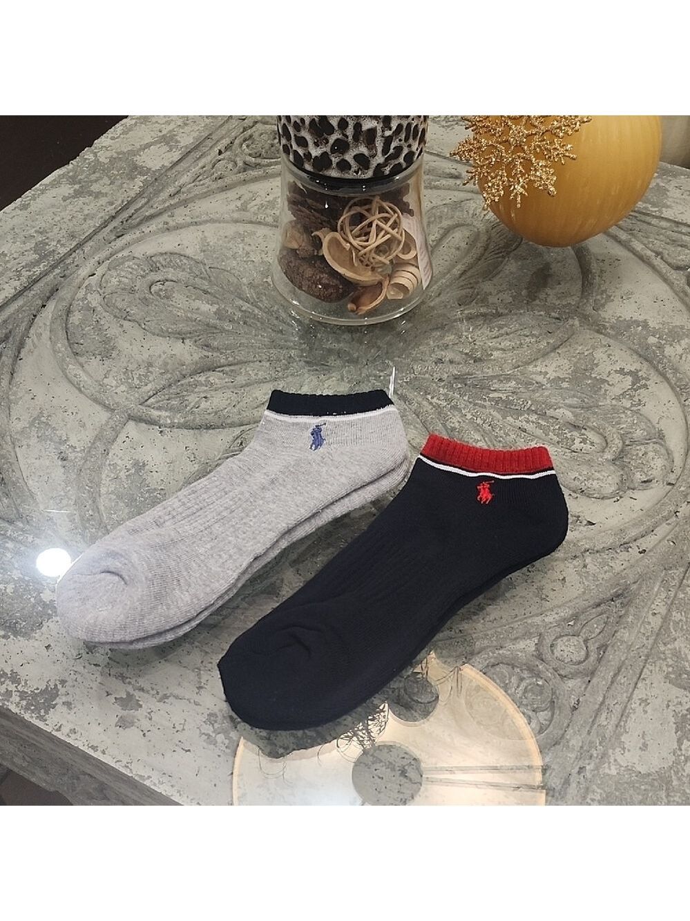 Polo Ralph Lauren Men's Gray and Black Ankle Socks